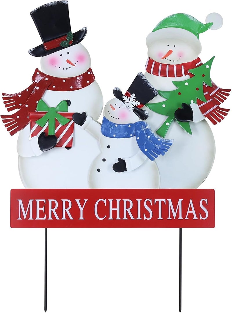 YEAHOME Outdoor Christmas Decorations, 3 Snowman Family Metal Decorative Garden Stakes for Outdoor Yard, Merry Christmas Yard Signs for Outside Garden Lawn Porch Pathway Xmas Decorations - Image 2